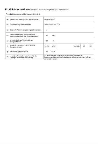 Remeha Gas Brennwert Kessel Bodenstehend Kw Calora Tower S