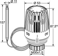 Heimeier Thermostatkopf K weiss mit Anlege- bzw.Tauchfühler 40-70 Grad C