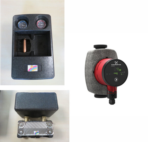 Oventrop Pumpengruppe Regumat S180 kurze Bauform + Grundfos Alpha 1 25/40 + Wärmeübertrager 30 Platten
