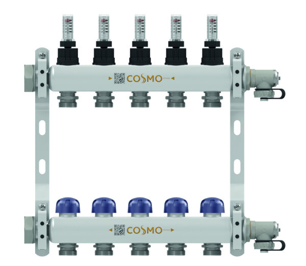 Cosmo Edelstahlverteiler Heizkreisverteiler mit DMA für 5 Heizkreise
