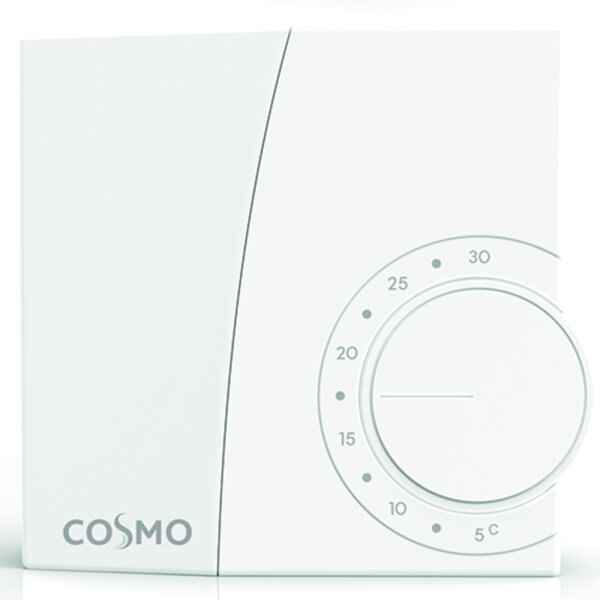 Cosmo elektronischer Raumthermostat 230V Heizen Aufputz RAL9010