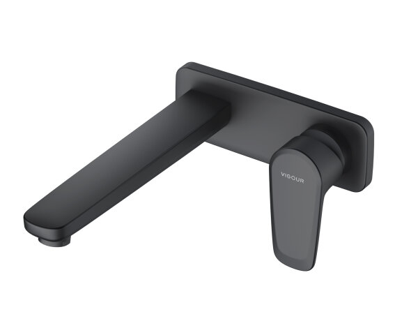 Vigour Farbset Waschtisch Wandarmatur derby style schwarz matt Ausladung 220mm