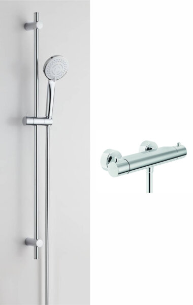 Vigour Brausegarnitur mit Stange 90 cm + Vigour Renovierungsset one verchromt