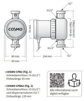 Cosmo Zirkulationspumpe für Trinkwasser mit Messinggehäuse Einbaulänge 85mm