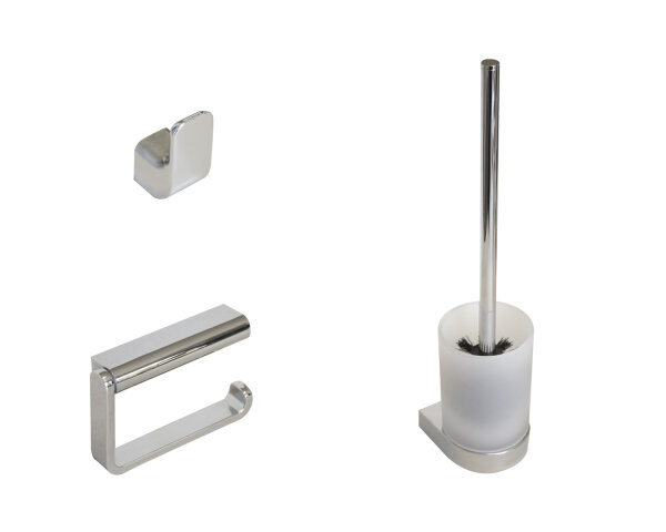 Vigour Zubehör Bad Set derby V3 mit Papierhalter o. Deckel + Bürstengarnitur + Haken verchromt