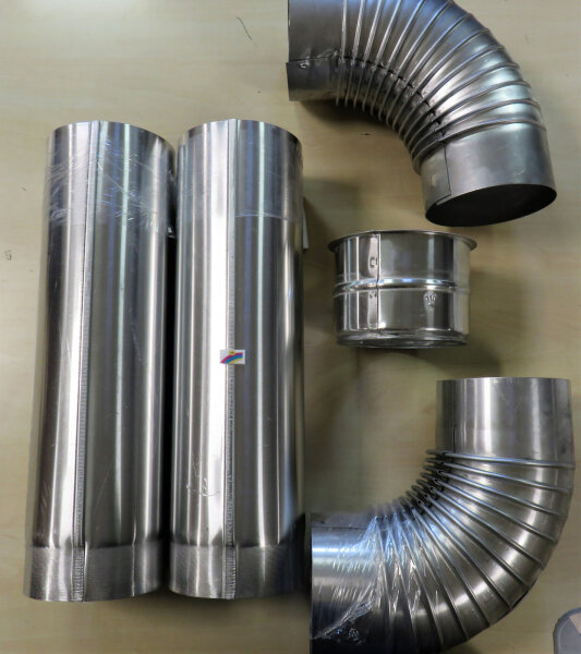 Aluminium Abgasrohr Set 2 Bogen + 2 Rohre DN 130 mit Wandfutter DN 130