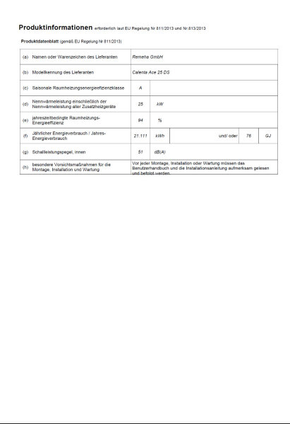 Remeha Gas Brennwert Wandheizkessel Calenta Ace 25 DS 25 KW 2 929 90