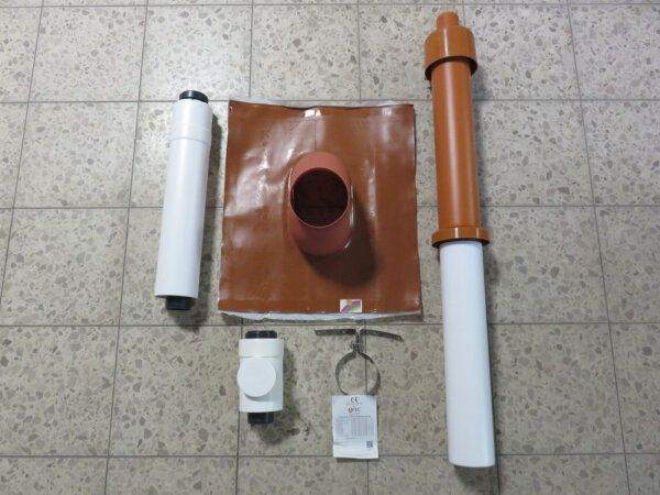 ATEC Dachheizzentrale Dachdurchführung Grundpaket DN60/100 rot RLU + 0,5 meter Rohr