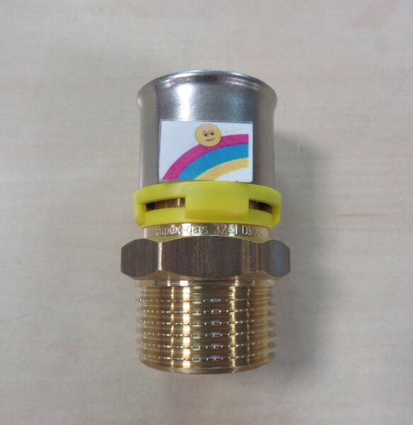 Fränkische Alpex Gas Fitting Pressfitting Übergang 32mm x 1" AG Messing F Kontur