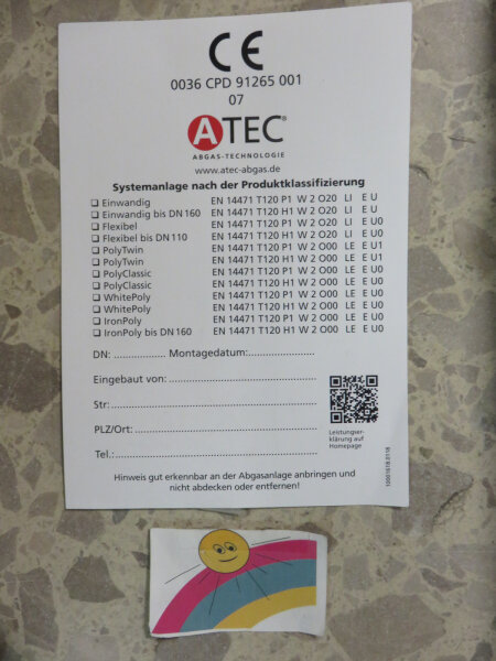 ATEC Abgas Wandblende Geschlossen DN 80/125 – Weiß, Für Konzentrische Abgassysteme