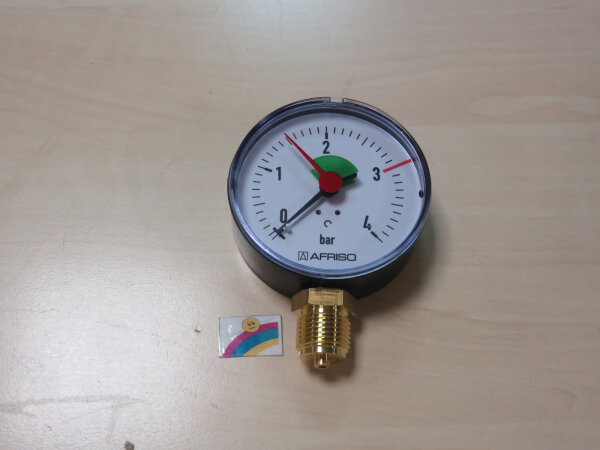 Manometer Gehäuse 80 mm 0-4 bar 1/2" Anschluss unten DN15 Kunststoff rund