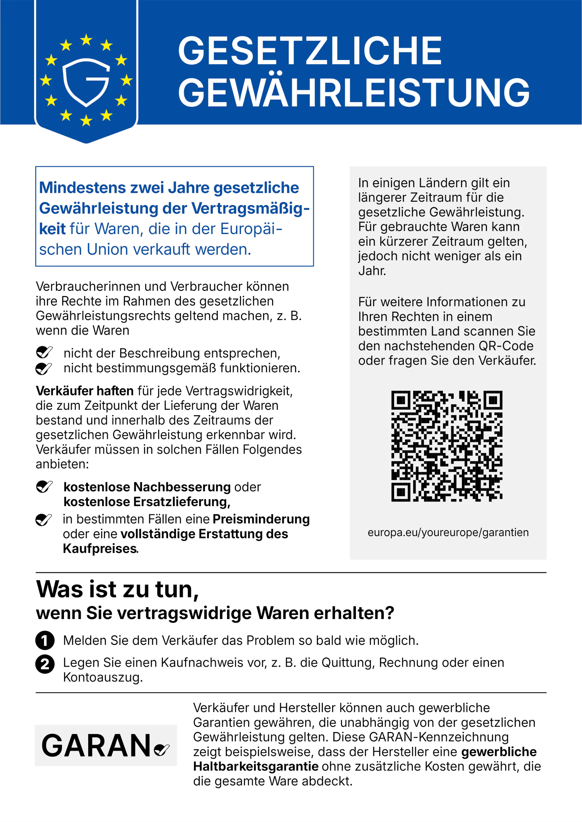 Harmonisierte Mitteilung über das gesetzliche Gewährleistungsrecht